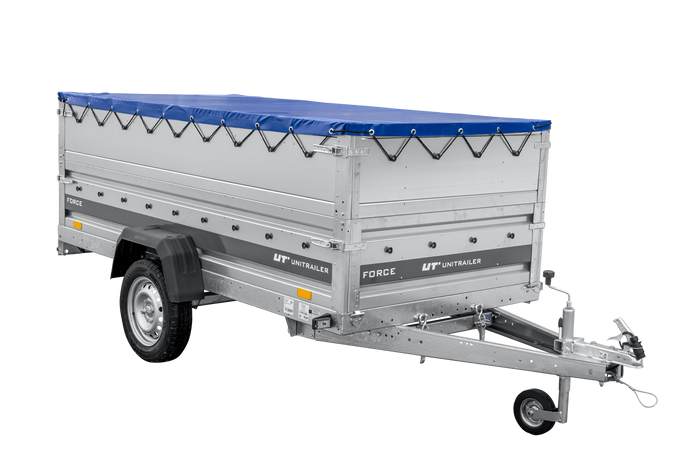 Remorque légère 264x125 UNITRAILER FORCE 264 KIPP avec ridelles BIS, châssis H-0 et bâche bleue