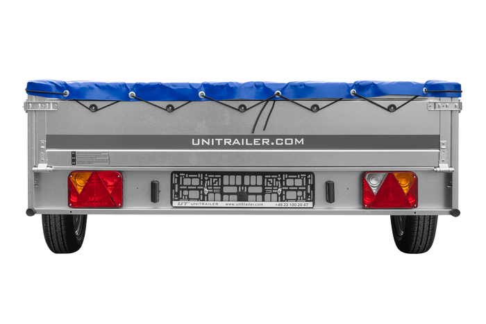 Remorque à un essieu sur ressorts 264x150 UNITRAILER GARDEN 265/R KIPP avec châssis H-0 et bâche bleue