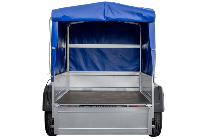 Remorque légère 150x106 UNITRAILER GARDEN 150 KIPP avec châssis H-800 et bâche bleue
