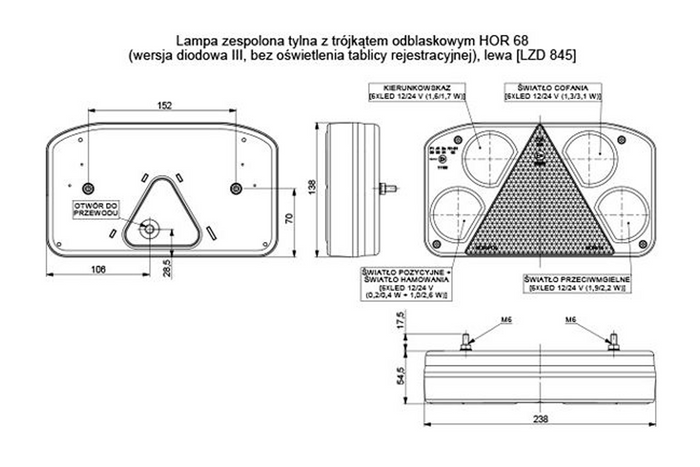 Feu arrière LED HORPOL LZD845, 6 fonctions gauche