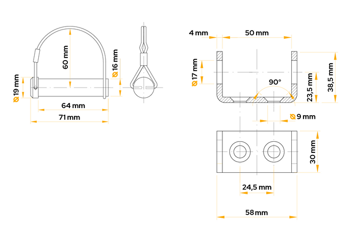 Support de charnière latérale avec verrou WINTERHOFF BSCHG 10-17-B+BSCHG 10-17-B montage latéral de remorque