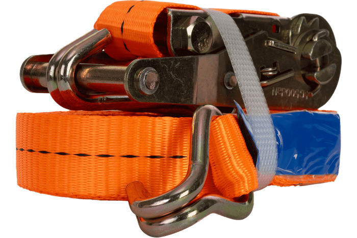 Ensemble de quatre courroies de transport UNITRAILER orange 10 m/25 mm/1 t avec tendeur