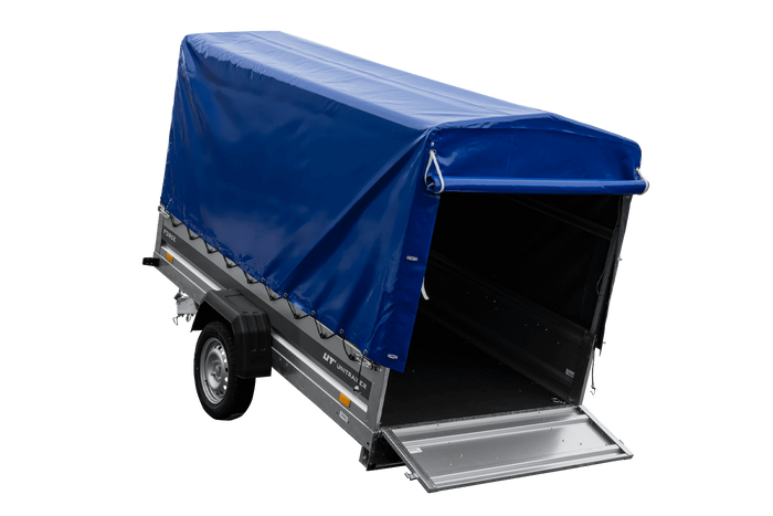 Remorque porte-voitures 264x125 UNITRAILER FORCE 264 KIPP avec châssis H-1100 et bâche bleue