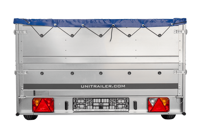 Remorque sur ressorts 264x150 UNITRAILER GARDEN 265/R KIPP avec côtés BIS, châssis H-0 et bâche bleue