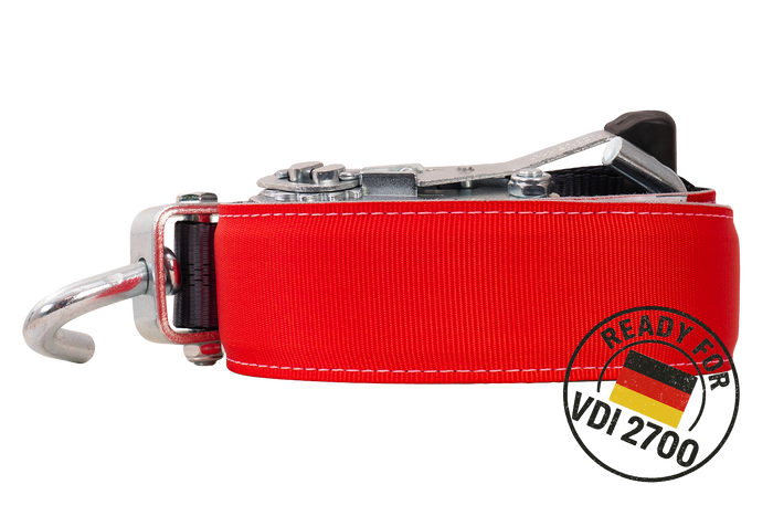 Lot de quatre sangles de transport, d'arrimage pour remorque HEFFA CARLINE 130,  fixation des roues 2,8 m/50 mm/5 t VDI 2700