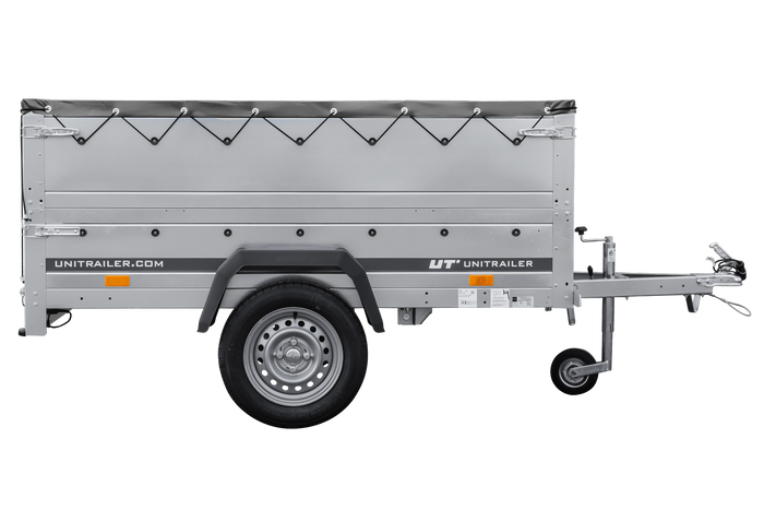 Remorque mono-essieu 200x106 UNITRAILER GARDEN 200 KIPP avec ridelles BIS, châssis H-0 et bâche grise