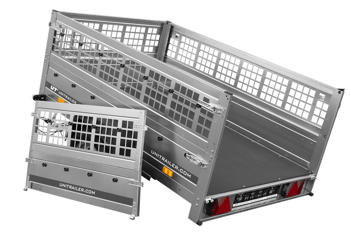 Remorque porte-voitures sur ressorts 200x125 UNITRAILER GARDEN 201/R KIPP avec côtés en filet, châssis H-0 et bâche grise