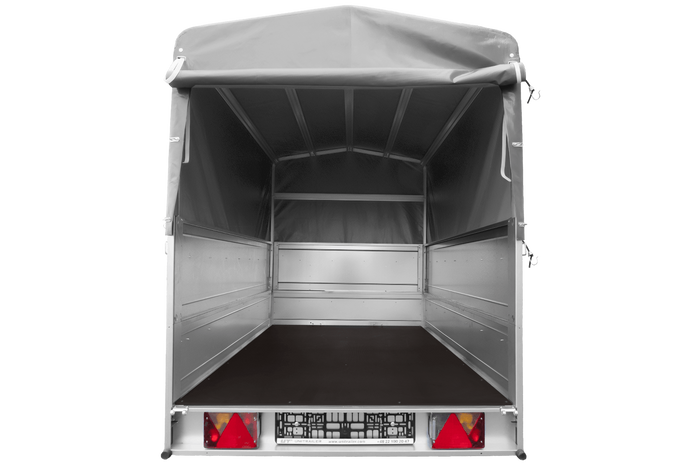 Remorque porte-voitures 200x125 UNITRAILER GARDEN 201 KIPP avec ridelles BIS, châssis H-800 et bâche grise