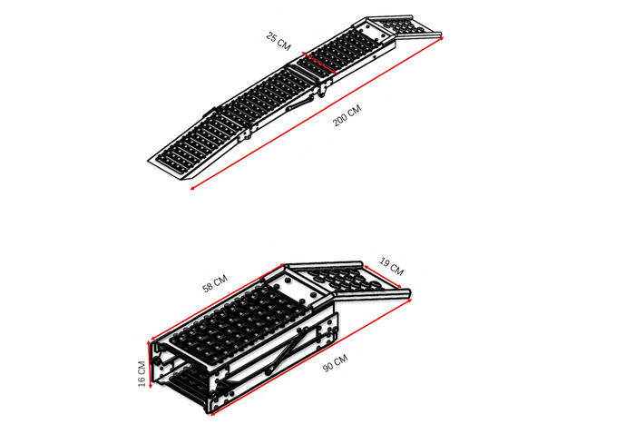 Rampe pliable UNITRAILER ALR005 en acier pour remorque, 200 cm, 250 kg