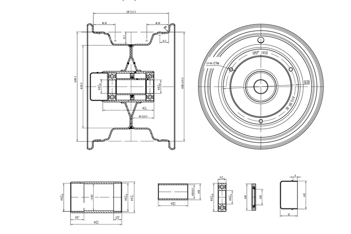 Jante en acier UNITRAILER 5,5 po x 8 po H2 3x128 avec roulements 6205-2RS