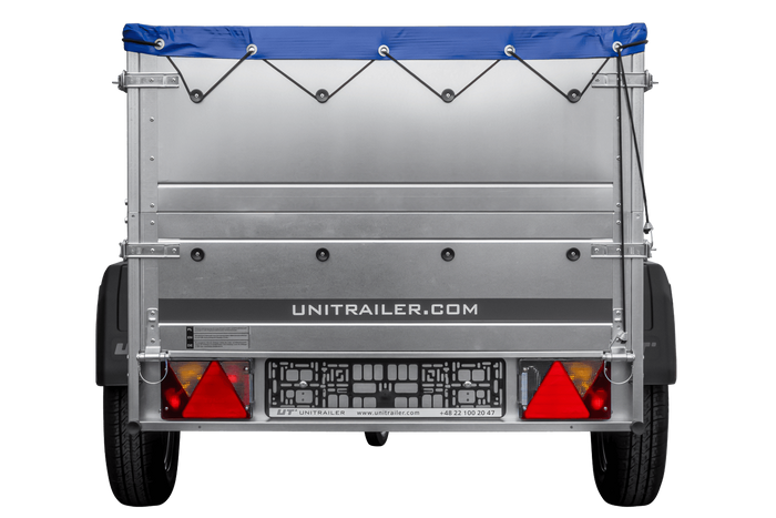 Remorque porte-voitures 200x106 UNITRAILER GARDEN 200 KIPP avec ridelles BIS, châssis H-0 et bâche bleue