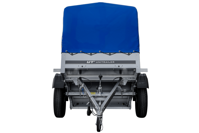 Remorque pour voiture 150x106 bâche bleue + arceau, PTAC 500 kg Garden Trailer 150 KIPP [avec roue jockey]