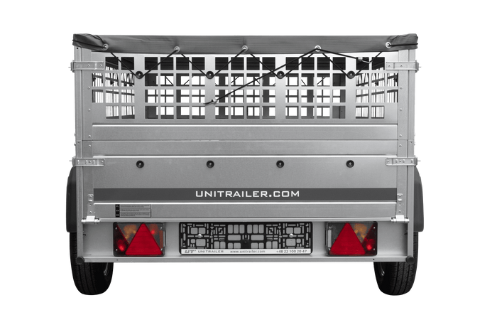 Remorque à un essieu 200x125 UNITRAILER GARDEN 201 KIPP avec côtés en filet et bâche grise