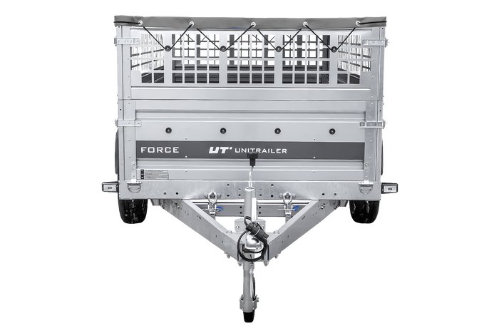 Remorque à un essieu sur ressorts 264x125 UNITRAILER FORCE 264/R KIPP avec côtés en filet, châssis H-0 et bâche grise