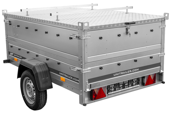 Remorque légère 200x125 UNITRAILER GARDEN 201 KIPP avec ridelles supplémentaires et bâche en aluminium