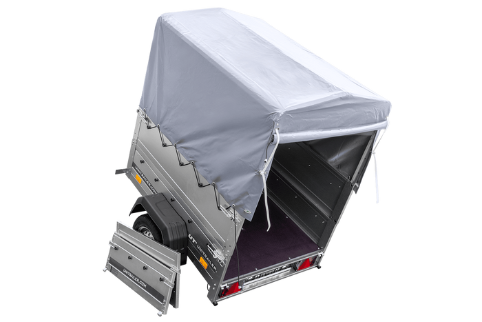 Remorque mono-essieu 150x106 UNITRAILER GARDEN 150 KIPP avec ridelles BIS, châssis H-800 et bâche grise