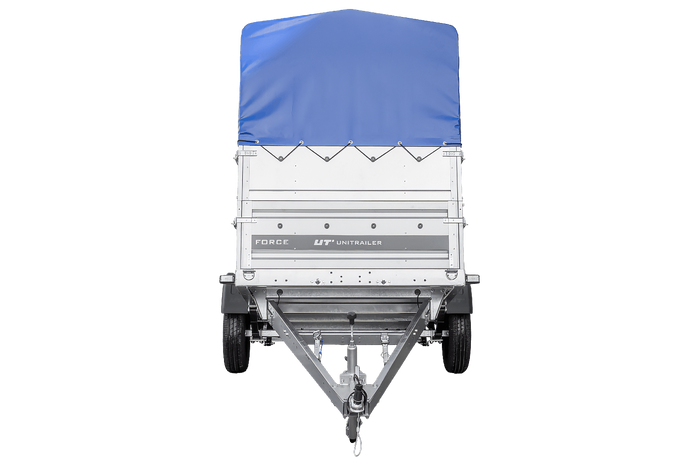 Remorque à un essieu sur ressorts 230x125 UNITRAILER FORCE 230/R KIPP avec ridelles BIS, châssis H-800 et bâche bleue