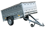 Grande remorque 230x125 avec bâche plate grise, tiges de support bâche, rehausses de ridelles et roue jockey - Garden Trailer 230 KIPP