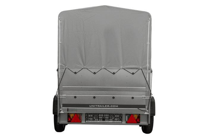 Remorque voiture 2 essieux UNITRAILER GARDEN TRAILER 264/2 KIPP avec roue jockey, côtés ridelles supplémentaires, châssis h-800 et bâche grise