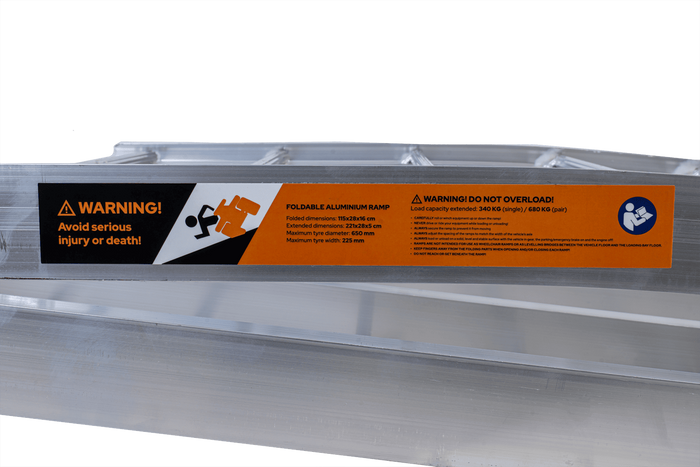 Rampe pliable UNITRAILER ALR002 en aluminium pour remorque, 221 cm, 340 kg, avec sangle