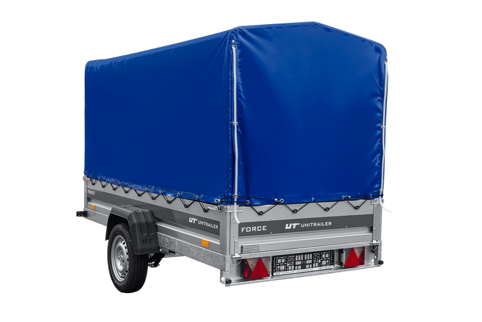 Remorque à un essieu sur ressorts 264x125 UNITRAILER FORCE 264/R KIPP avec châssis H-1100 et bâche bleue