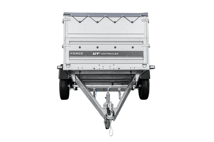 Remorque porte-voitures sur ressorts 230x125 UNITRAILER FORCE 230/R KIPP avec ridelles BIS, châssis H-0 et bâche grise