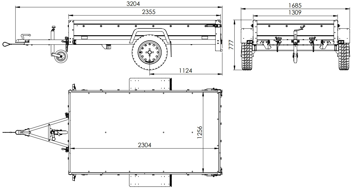 Remorque voiture sans frein 230 x 125 cm Garden Trailer 230 KIPP avec bâche  haute, rehausses de ridelles et roue jockey - UNITRAILER