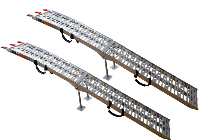 Rampes pliables UNITRAILER ALR003 en aluminium pour remorques, 221 cm, 680 kg, avec sangle et support, lot de 2
