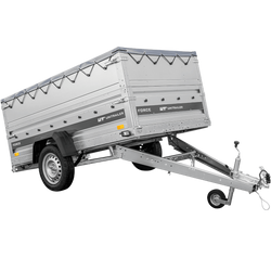 Remorque porte-voitures sur ressorts 230x125 UNITRAILER FORCE 230/R KIPP avec ridelles BIS, châssis H-0 et bâche grise