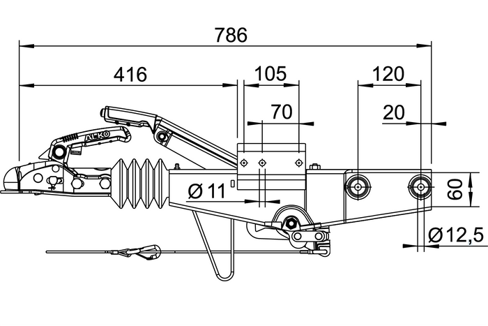 Dispositif de dépassement AL-KO 60S/2 avec attelage AK161 pour remorque de 750kg à timon carré