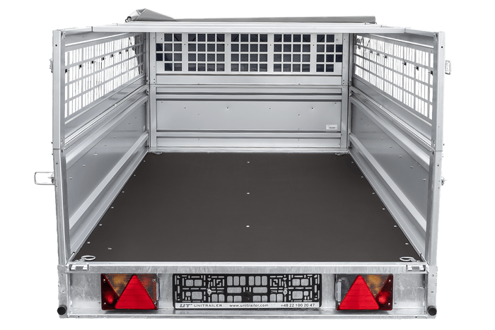 Remorque à un essieu 264x125 UNITRAILER FORCE 264 KIPP avec ridelles grillagées, châssis H-0 et bâche grise