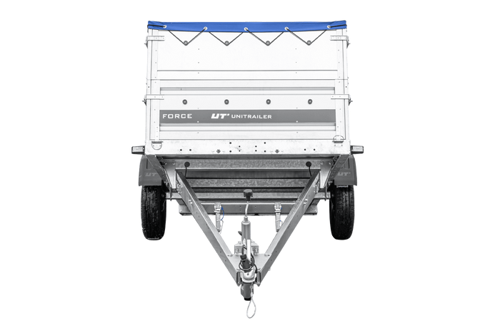 Remorque légère 230x125 UNITRAILER FORCE 230 KIPP avec ridelles BIS, châssis H-0 et bâche bleue