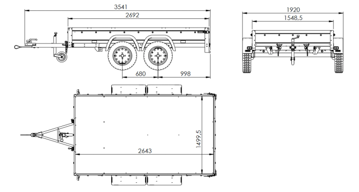 Remorque porte-voitures 264x150 UNITRAILER GARDEN 265/2 KIPP avec châssis H-0 et bâche grise