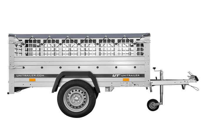 Remorque à un essieu 200x106 UNITRAILER GARDEN 200 KIPP avec côtés en filet et bâche grise