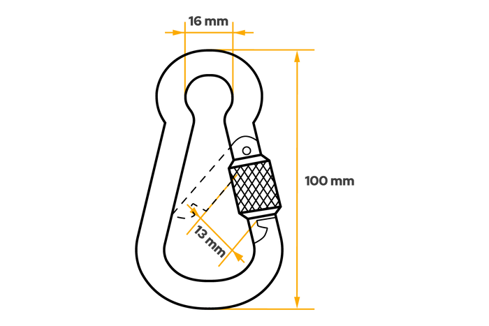 Mousqueton de pompier avec écrou de sécurité  DROMET KSZ10100, mousqueton pompier 10x100mm