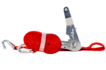 Ensemble de quatre courroies de transport rouges UNITRAIER 3 m/25 mm/1 t avec tendeur