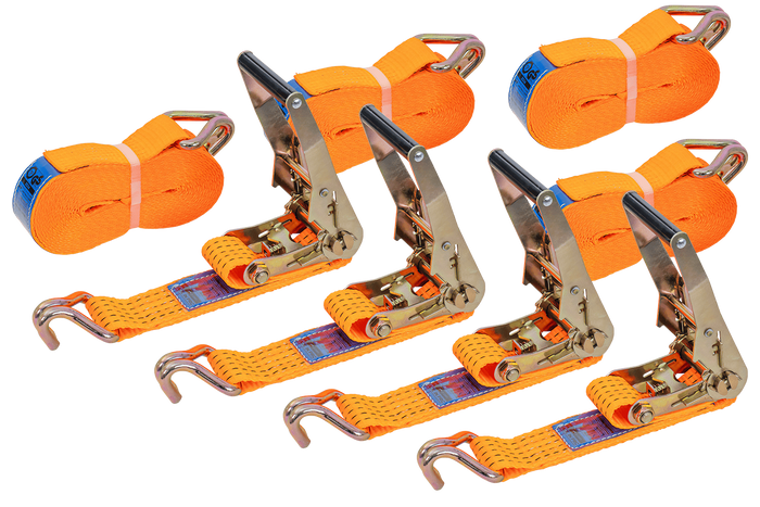 Ensemble de quatre courroies de transport UNITRAILER 8 m/50 mm/5 t orange avec tendeur