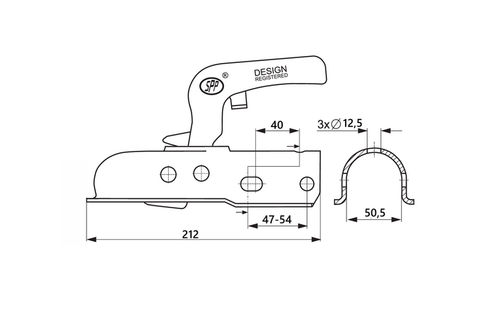 Attelage à boule STEELPRESS ZSK-1300C pour remorque de 1300 kg avec timon tubulaire de 50 mm