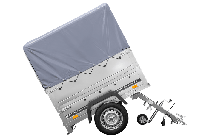 Remorque mono-essieu 150x106 UNITRAILER GARDEN 150 KIPP avec ridelles BIS, châssis H-800 et bâche grise