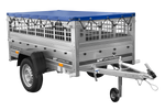 Remorque grillagée 200x106 avec bâche plate bleue, tiges de support bâche, ridelles grillagées et roue jockey - Garden Trailer 200 KIPP