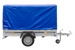 Remorque porte-voitures 230x125 UNITRAILER GARDEN 230 KIPP avec châssis H-1100 et bâche bleue