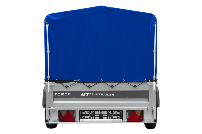 Remorque à un essieu 230x125 UNITRAILER FORCE 230 KIPP avec châssis H-800 et bâche bleue