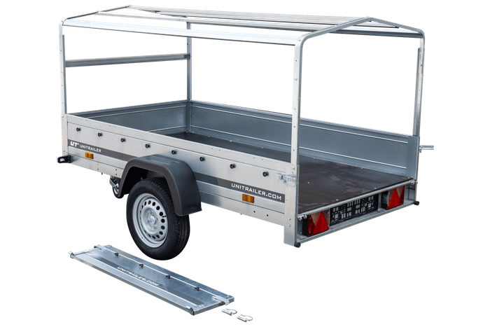 Remorque à un essieu 230x125 UNITRAILER GARDEN 230 KIPP avec châssis H-800 et bâche grise