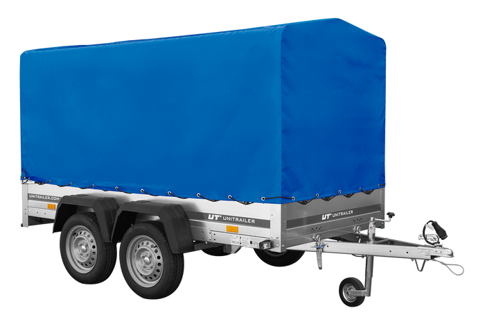 Remorque à deux essieux 264x125 UNITRAILER GARDEN TRAILER 264/2 KIPP avec châssis H-1100 et bâche bleue