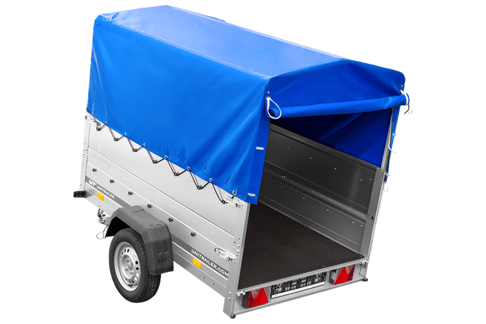 Remorque 1 essieu 200x125 UNITRAILER GARDEN 201 KIPP avec ridelles supplémentaires, châssis H-800 et bâche bleue