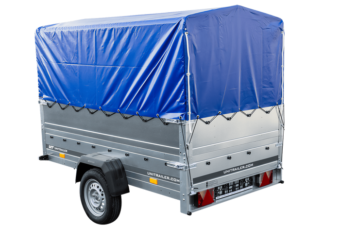 Remorque légère 230x125 UNITRAILER GARDEN 230 KIPP avec côtés BIS, châssis H-800 et bâche bleue