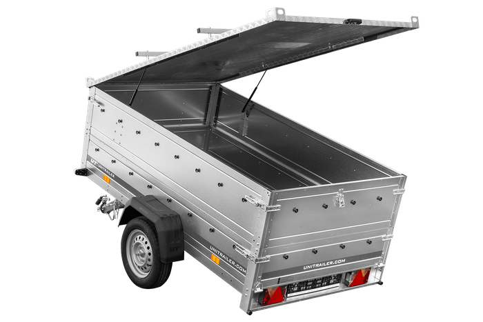 Remorque à un essieu 230x125 UNITRAILER GARDEN 230 KIPP avec côtés BIS et bâche en aluminium