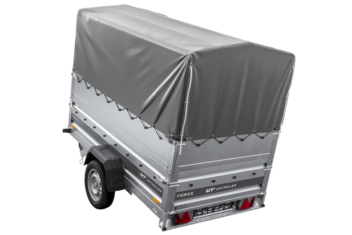 Remorque à un essieu sur ressorts 230x125 UNITRAILER FORCE 230/R KIPP avec ridelles BIS, châssis H-800 et bâche grise