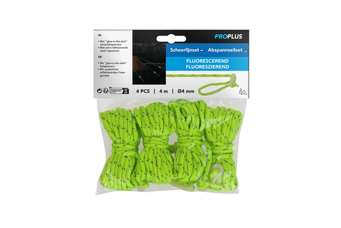Ensemble de quatre haubans, cordes ProPlus 361802, fils fluorescents pour une tente de 4 m