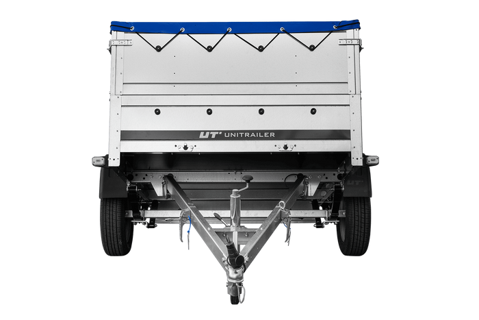 Remorque légère sur ressorts 200x125 UNITRAILER GARDEN 201/R KIPP avec ridelles BIS, châssis H-0 et bâche bleue